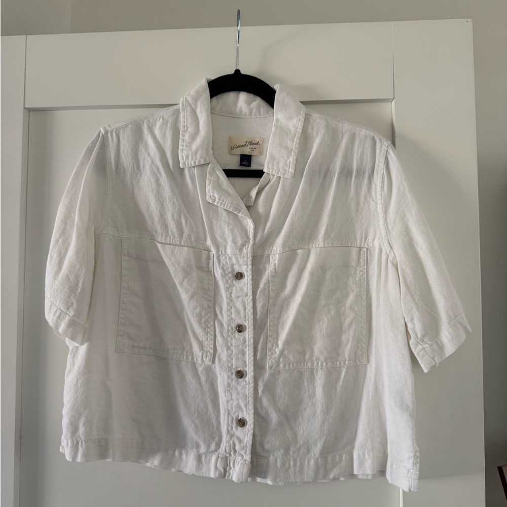 White Linen Button-Up Shirt